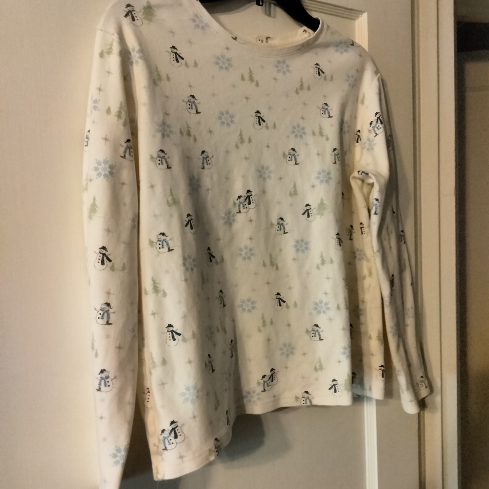 Women's Cream Penguin Print Long Sleeve Shirt